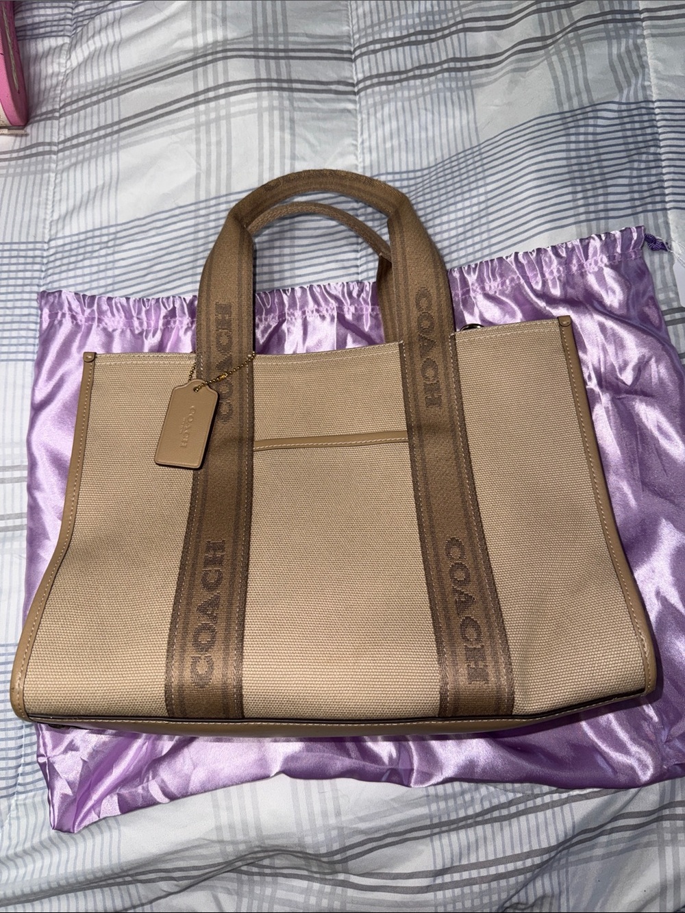 COACH Beige/Tan Canvas Logo Strap Messenger Tote